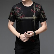 正品夏季新款短袖T恤男圆领夏季冰丝印花上衣中年宽松凉感体恤P34，男装T恤，钱塘6003A(原)4033A