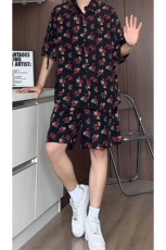 短袖衬衫男+短裤男套装男100%聚酯纤维M-5XL大码TZ78702P50控98，男装牛仔裤，星座226-2
