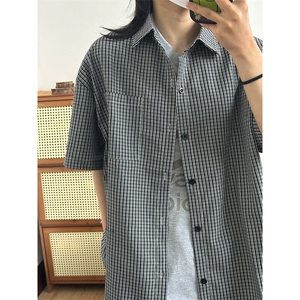 格子衬衫春夏美式短袖衬衫港风情侣装休闲衬衣 CS286-P30图片