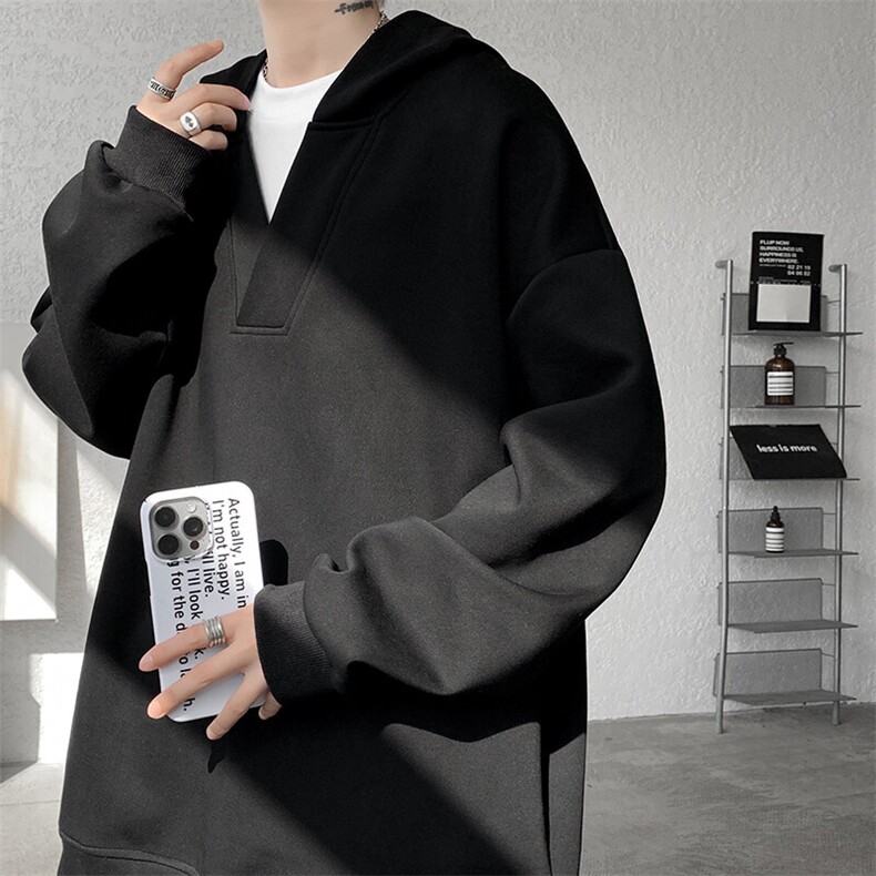 8XL-M叠穿假两件卫衣重磅连帽V领拼接套头衫宽松大码外套WY006P65图片