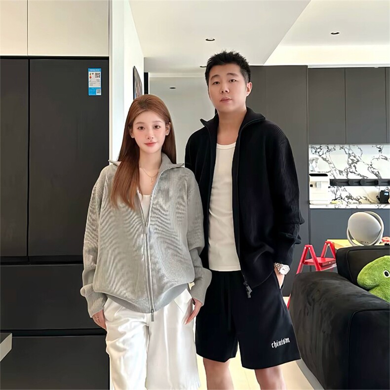 抖音得物保暖立领拉链针织外套秋冬宽松慵懒风纯色毛衣上衣AM02,男装针织衫/毛衣,电商A443