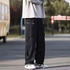 痞帅多口袋工装裤男春夏季日系潮流直筒宽松休闲裤小众拉链拖地裤，男装工装外套，星座1210-1
