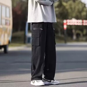 痞帅多口袋工装裤男春夏季日系潮流直筒宽松休闲裤小众拉链拖地裤图片