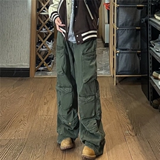 欧美街头工装裤男春秋潮牌多口袋休闲裤宽松直筒拖地裤K4585-P62，男装休闲裤，星座412-3