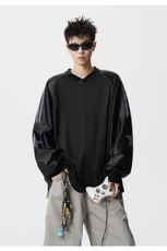 可二开美式POLO衫大码M-5XL拼接V领球衣长袖T恤男CX78111P45控69，男装Polo衫，星座227-7
