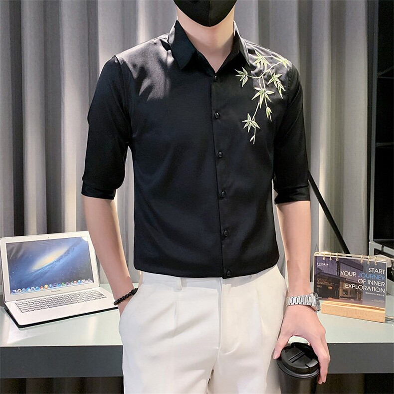 B2166502P502025夏装新款刺绣新中式中袖衬衫潮男社会小伙风,男装衬衫,电商B216（原B302）