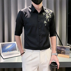 B2166502P502025夏装新款刺绣新中式中袖衬衫潮男社会小伙风，男装衬衫，电商B216（原B302）