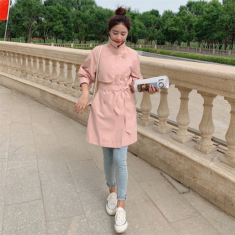 高级感超好看粉色风衣外套女春秋2025年新款小个子中长款少女大衣,女装风衣,2C037