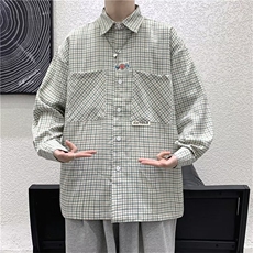 华夫格衬衫外套男春秋港风百搭工装长袖男休闲宽松短袖衬衣，男装衬衫，星座716-3