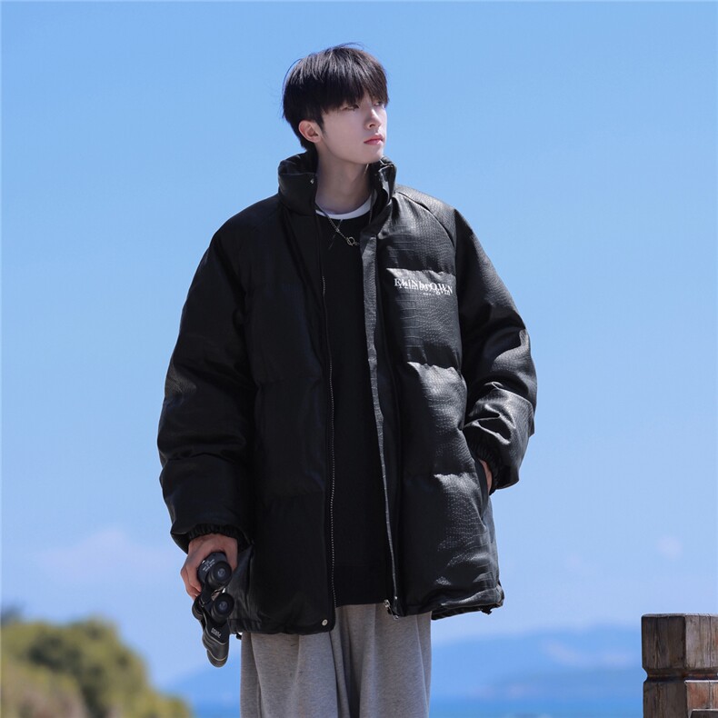 港风鳄鱼纹棉衣男手塞棉夹克PU皮棉服外套男8507P120控158，男装夹克，星座227-7
