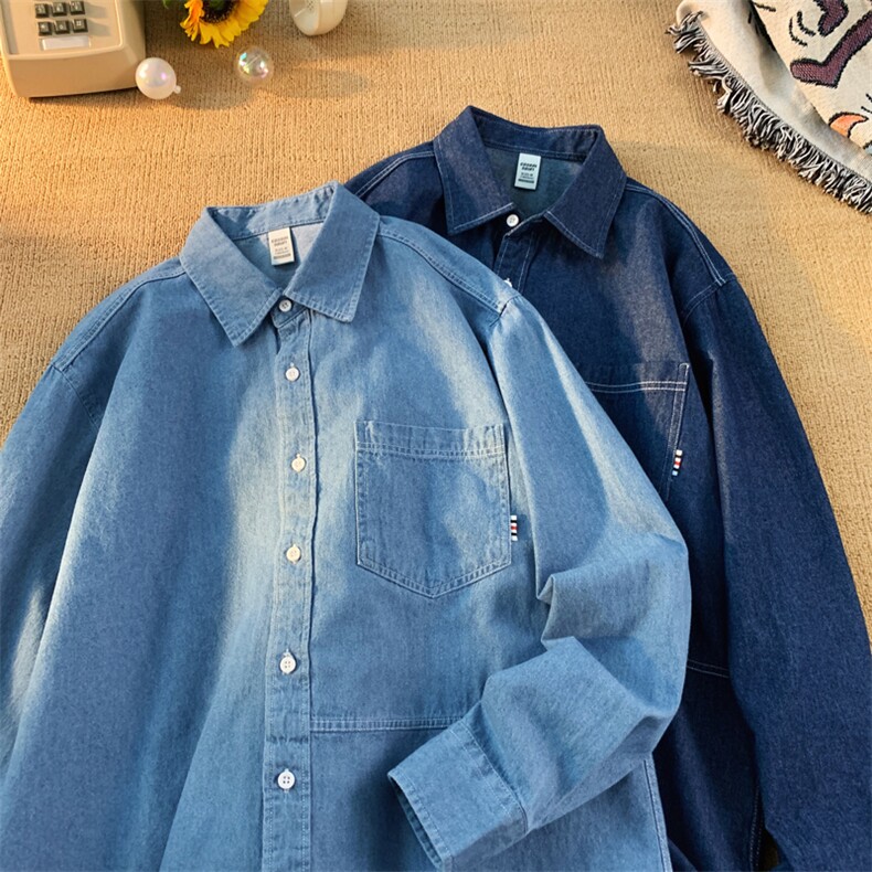 港风休闲时尚牛仔长袖衬衫衬衣228-1-K2462-P45，男装衬衫，星座228-1