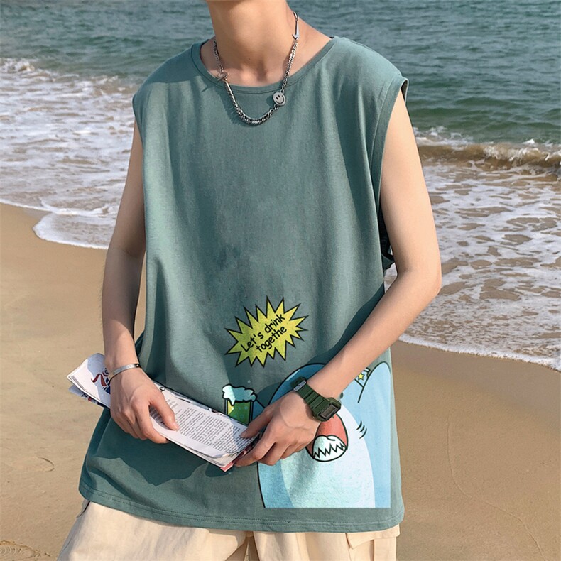 ！港风2023夏季无袖背心男加肥加大码宽松短袖T恤男BX274-P20,男装背心/马甲,电商B371