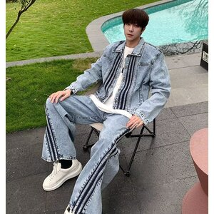 2026秋季拼接牛仔外套男美式短款垫肩上衣春秋季宽松潮牌夹克水洗图片