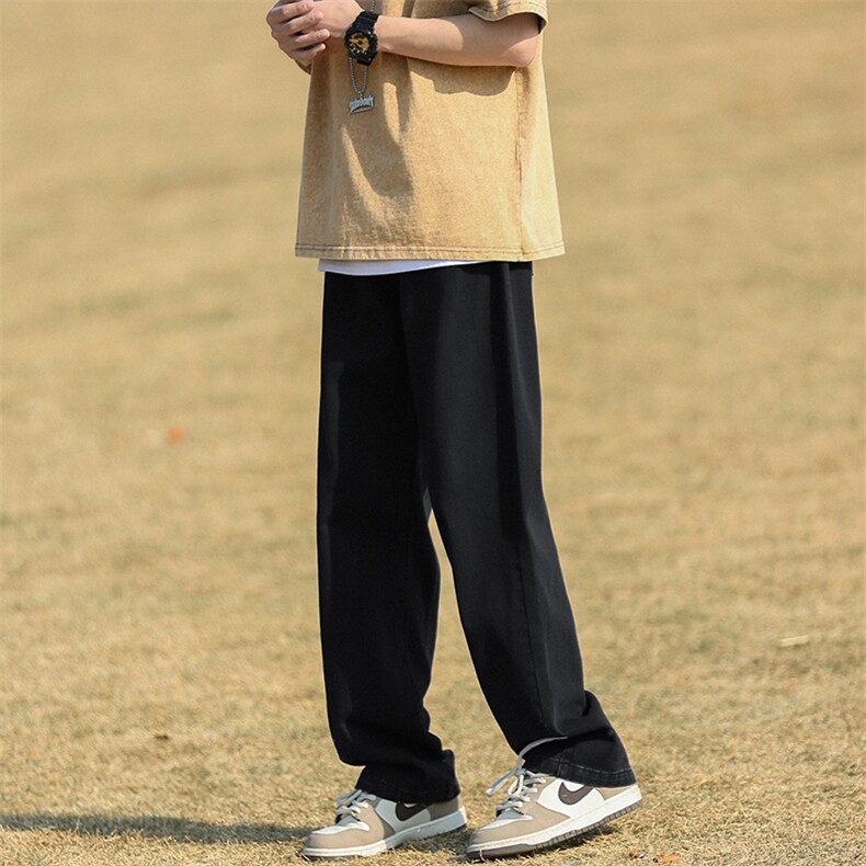 wassuphappy黑色牛仔裤男春秋季美式复古直筒裤夏款休闲运动裤子,男装休闲裤,电商A310