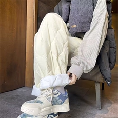 黑色葫芦纹夹棉羽绒棉裤男女外穿保暖防风束脚裤子冬季加厚运动裤，男装棉衣，星座601-1