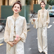 2025春上新复古风重工穿搭一套高级感提花马甲两件套，女装套装/套裙，韩然一族
