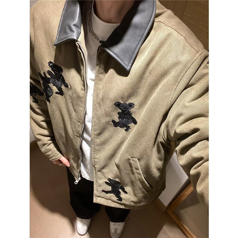 有货DJ84-特批68美式复古小熊刺绣翻领夹克男女春秋季夹克,男装夹克,星座603-2