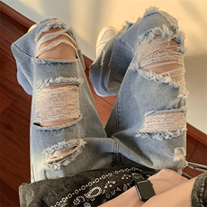 2026夏季美式高街破洞直筒牛仔裤货号K688P55，男装牛仔裤，电商A063