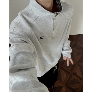 秋冬男士美式半拉链立领运动卫衣男女潮牌秋季情侣外套Polo衫p55图片