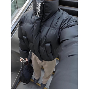 现货冬季三防重磅硬挺boxy短款羽绒刺绣立领PU皮棉衣外套加厚棉服图片