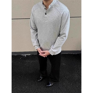 果冻棉美式亨利领卫衣男款秋季高级感正肩长袖t恤boxy内搭打底衫图片