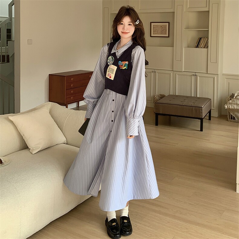 假两件绣标连衣裙2C198-5887-P145K218,女装连衣裙,2C198