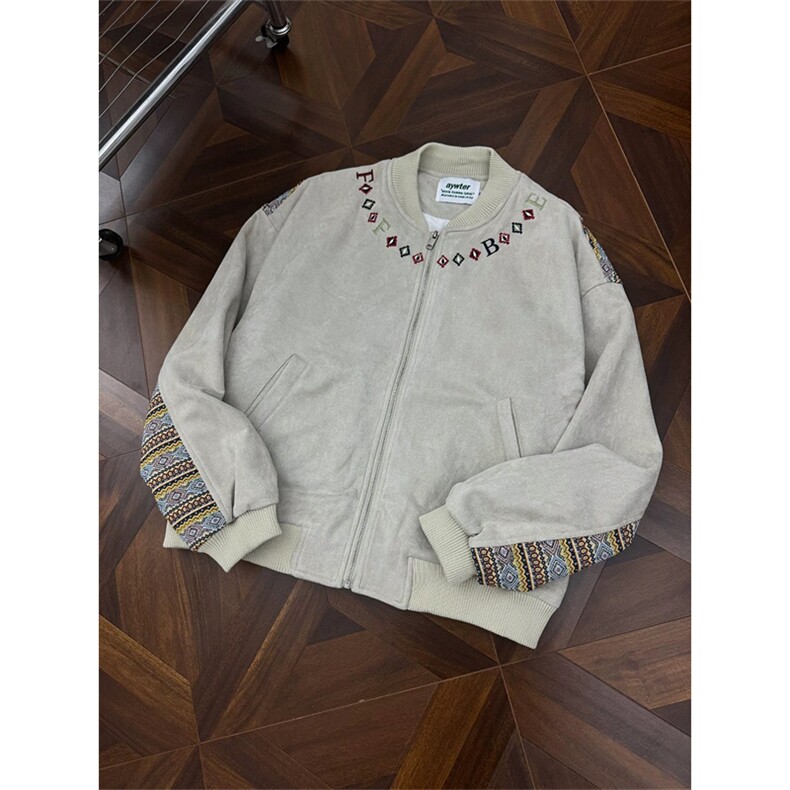 网图有货民族风织带拼接夹克男麂皮绒刺绣拉链情侣外套A928-P70，男装民族服装，星座1505