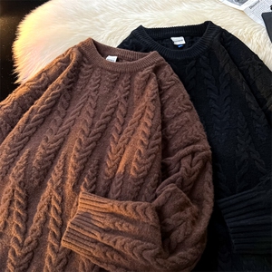 8XL-M麻花毛衣男宽松大码慵懒风情侣学生针织衫线衣外套MY1512P65图片