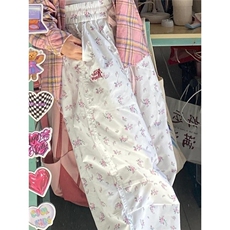 美式白色碎花工装裤女夏季薄款2026新款宽松休闲小个子阔腿运动裤，男装工装外套，星座601-1