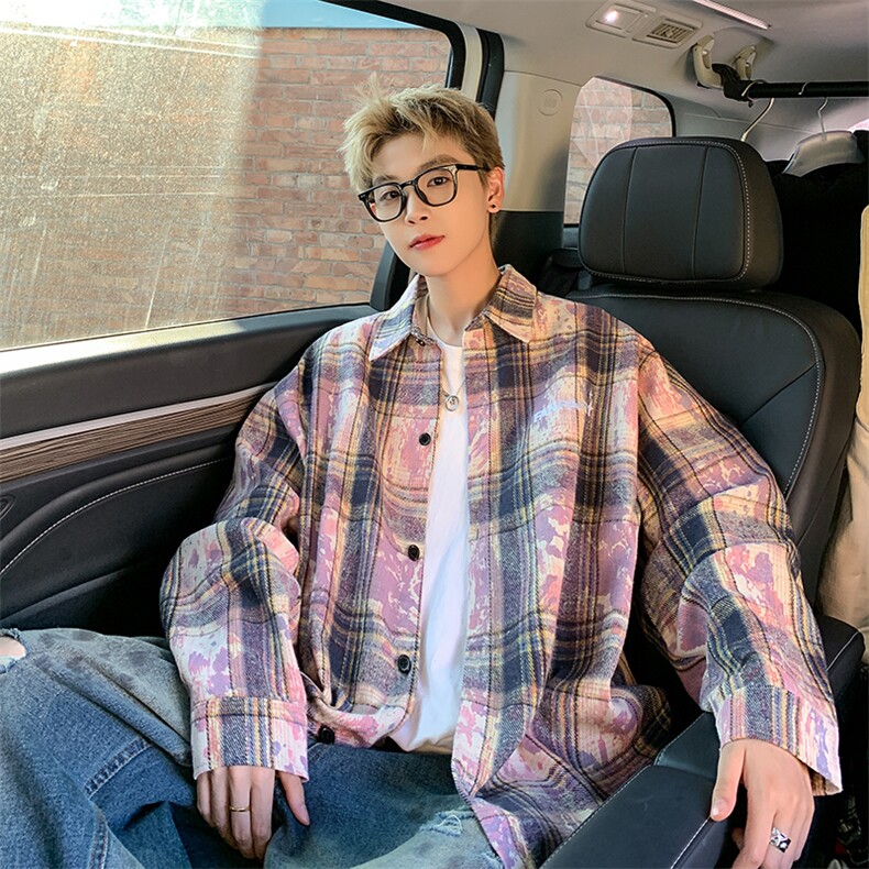 现货5000件量大可谈加厚面料刺绣格子长袖衬衫JK6898/特P30紫,男装衬衫,电商A094