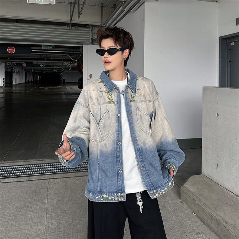 美式复古秋冬花卉潮牌设计感渐变刺绣牛仔夹克外套男JK08973-P70,男装夹克,星座308B-2