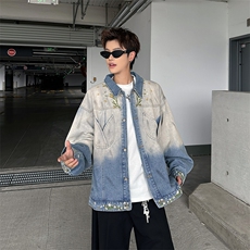 美式复古秋冬花卉潮牌设计感渐变刺绣牛仔夹克外套男JK08973-P70，男装夹克，星座308B-2