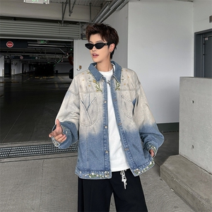 美式复古秋冬花卉潮牌设计感渐变刺绣牛仔夹克外套男JK08973-P70图片