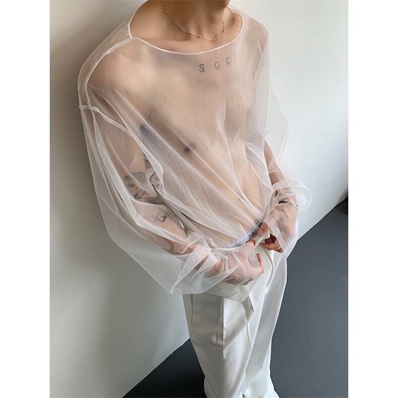 禁欲系夜店男模网纱透明打底衫男百搭长袖T恤2334P38，男装T恤，星座512-1（原513-3）