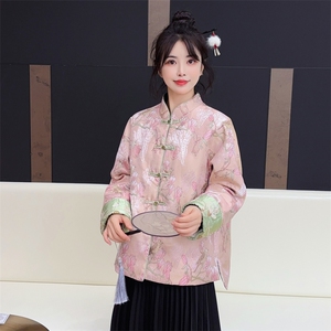 现货！2607A款新中式提花刺绣短款轻薄羽绒服女图片