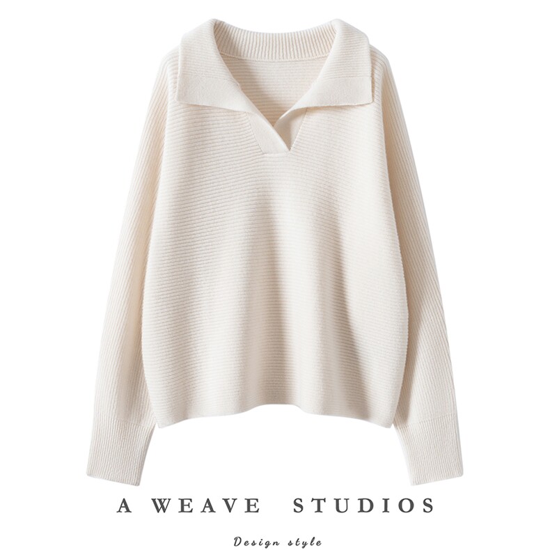 2025年秋季时尚百搭通勤简约休闲女士翻领蝙蝠衫，女装羊绒衫，美创羊绒