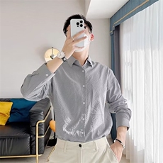 凹凸纹肌理白衬衫春秋季男长袖高级感丝光休闲极简轻熟风衬衣，男装衬衫，星座410-7
