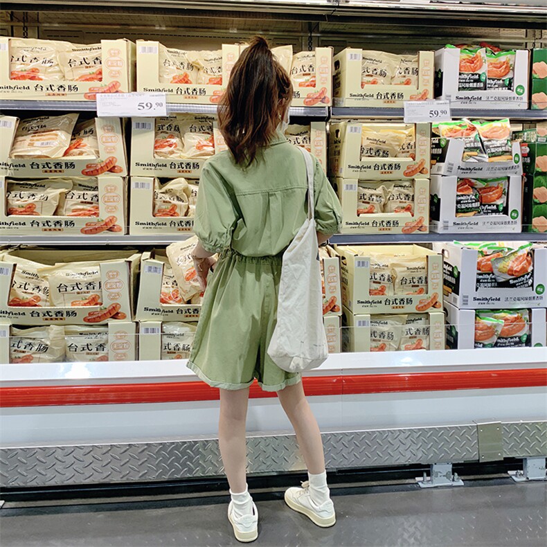可盐可甜减龄显瘦绿色工装连体裤女夏季新款休闲小个子薄款连衣裤,女装套装/套裙,2C053