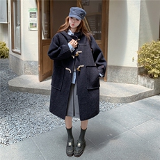 藏青色牛角扣双面呢羊毛大衣女秋冬2025新款高级感独特巨好看外套，女装毛呢外套，2C209
