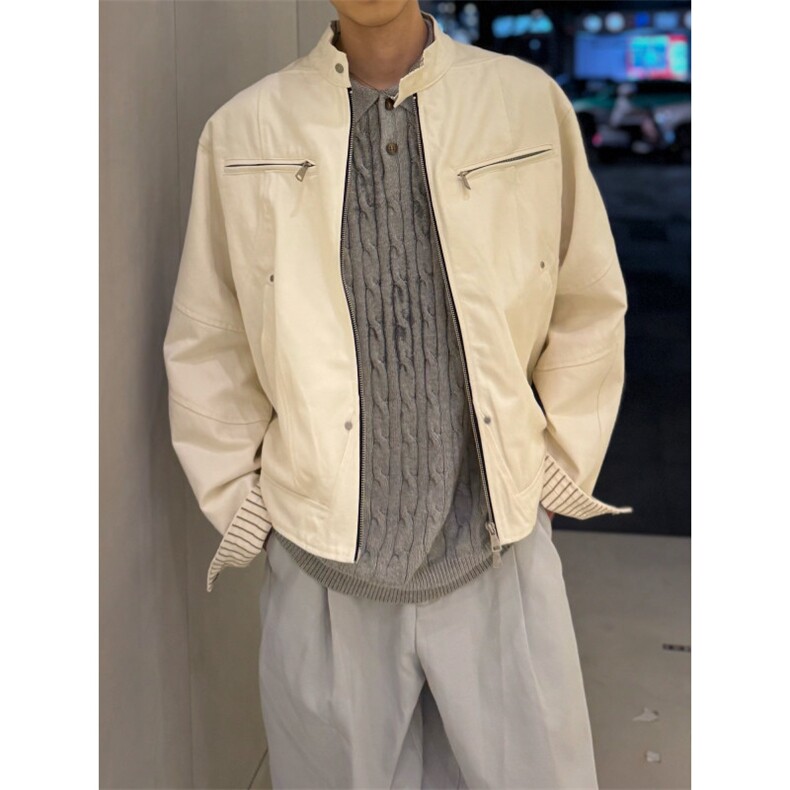 C316JK5093P118秋装新款拼接撞色夹克短款夹克白色宽松外套,男装夹克,电商C316