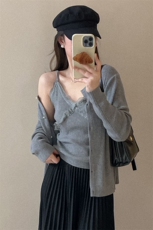 2025新款气质优雅女士百搭蕾丝吊带两件套，女装短外套，佰米娇羊绒