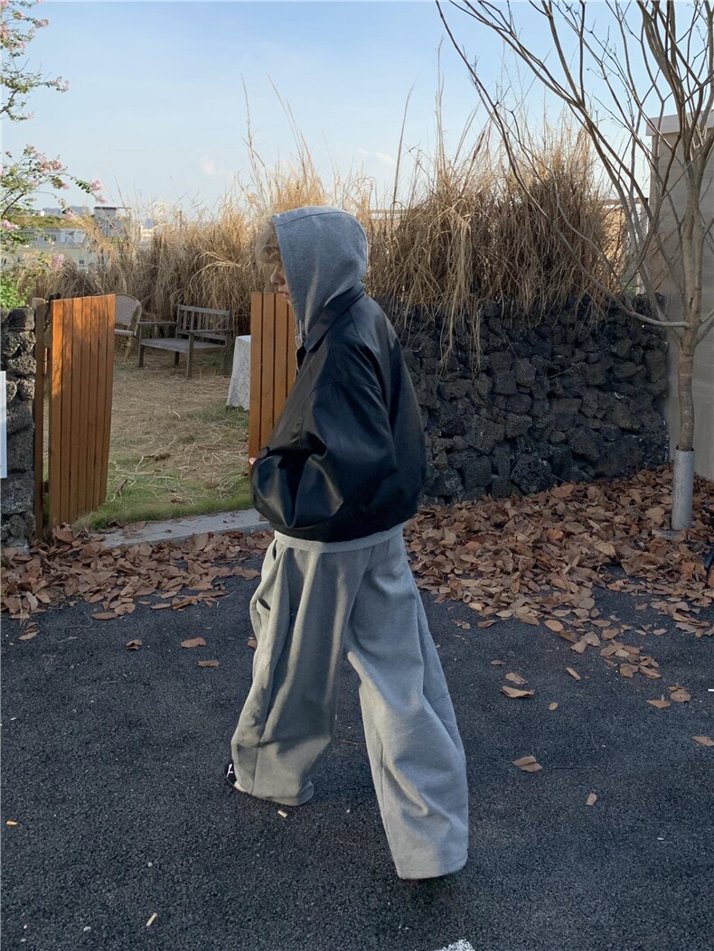 PY10-P105春秋美式假两件皮衣外套男女宽松连帽皮夹克,男装夹克,电商B327