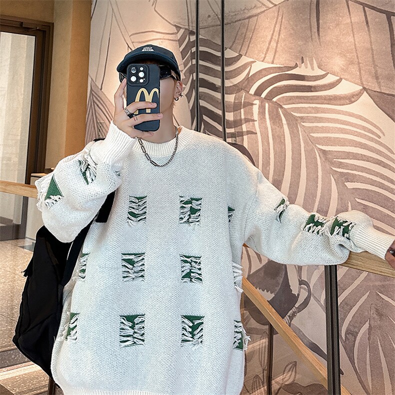 港风设计感毛衣男秋冬新款ins潮牌破坏感针织衫宽松外套HY781-P45,男装针织衫/毛衣,星座1008
