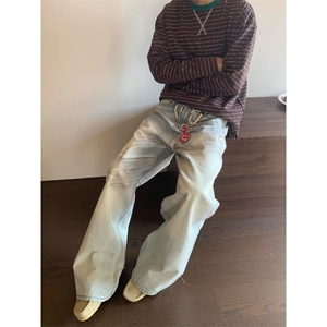 奶油擦脏直筒baggy牛仔裤宽松阔腿休闲裤子 NZ7899 特P56图片