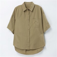 纯色单口袋POLO领单排扣中袖衬衫女2022夏季宽松百搭通勤纯棉衬衣，女装套装/套裙，奕阳依阁