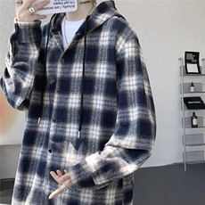 CS378-P38美式格子连帽衬衫男女2025春秋冬季复古慵懒风设计感，男装衬衫，电商B323A