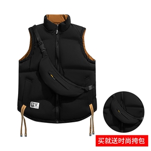 秋冬立领大码棉马甲宽松双面穿保暖背心青年潮无袖送小包8896-P45图片