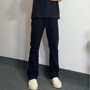 W10882-P38特批网图现货美式复古高街黑色微喇加绒加厚牛仔裤