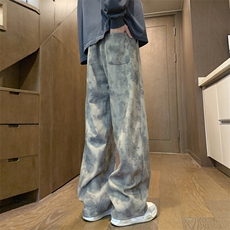 美式复古扎染裤子男春秋款宽松垂感阔腿裤直筒运动卫裤K7906-P38，男装休闲裤，星座505-3