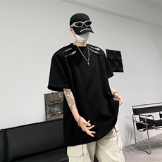 潮流金属扣拼接结构设计感圆领短袖纯色宽松T恤男T310-P45控68，男装T恤，星座310A-3